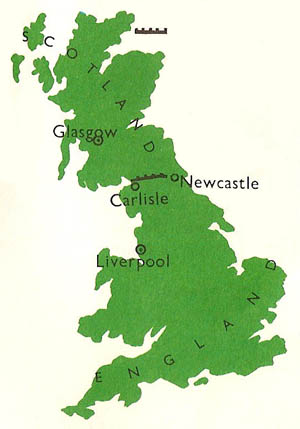 The course of Hadrian's Wall