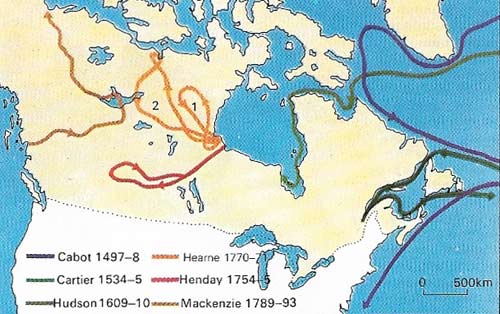 Recorded European exploration of Canada began with Cabot exploring the eastern coast and Cartier the St Lawrence River.