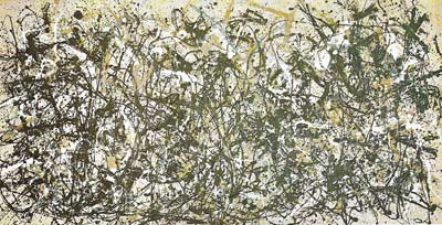 Jackson Pollock's first attempt to create 'automatically', without the intervention of conscious control, used archetypical symbols from Jung as their starting-point. But here in 'Autumn Rhythm' (1950) he did not require the impetus of symbolic imagery, producing by the swift action of hand and arm sweeping trails of paint which cross over one another to form a whirling mesh of movement.
