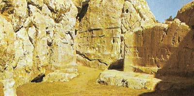 The impressive sanctuary of Yazilikaya is open to the air and is cut from the rock outside the walls of Hattusas, the Hittite capital.
