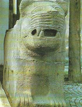 This basalt carving of a lion, dated probably about 1000 BC, is fairly typical of the sculpture of the neo-Hittite period, when the use of stone lions to flank entranceways was not uncommon.