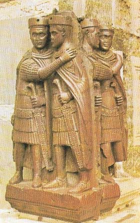 Representing Diocletian's tetrarchy, this statue from St Mark's in Venice shows two Augusti clasping their Caesars, the deputies who would succeed them after 20 years.