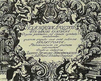The title of Pachelbel's Hexachordum Apollinis, printed in Nuremberg, six arias for organ or harpsichord, with variations.