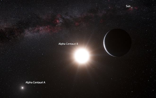 Artist's impression of the newfound planet in orbit around Alpha Cen B