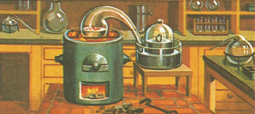 Lavoisier's apparatus for the famous experiment in which he showed the importance of oxygen in the burning process