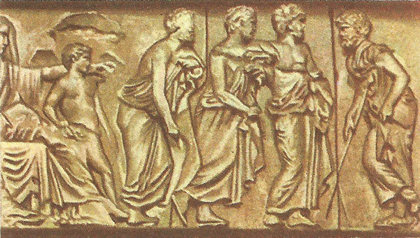 Athenian magistrates (part of the Parthenon frieze). Note fine carvings of arms and legs