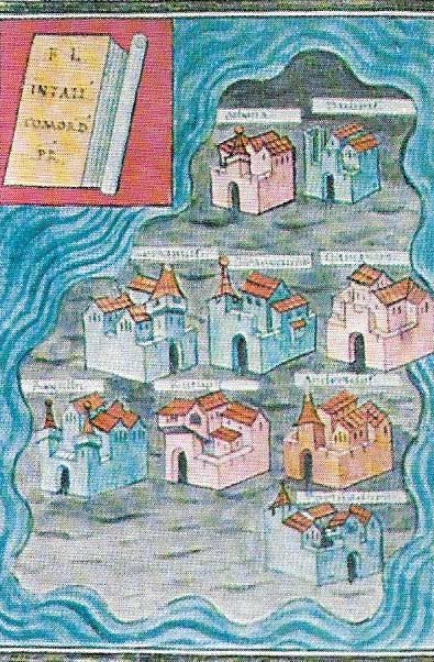 The 'Saxon Shore' Forts, shown here in a Roman map, were part of a system built in the 3rd century to protect the south and east coasts of Roman Britain from raids by barbarians.