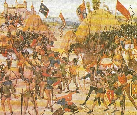 The Battle of Crecy was the first success of the land war, fought when the superior and larger French army overtook Edward's forces who were making for Flanders.