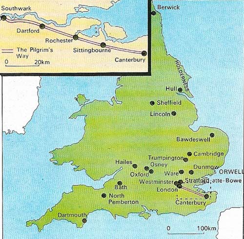 The England of the Canterbury Tales was mainly confined to the southeastern part of the country, and was dominated by London and, of course, Canterbury, to which the pilgrims were journeying to visit the tomb of St Thomas Becket.