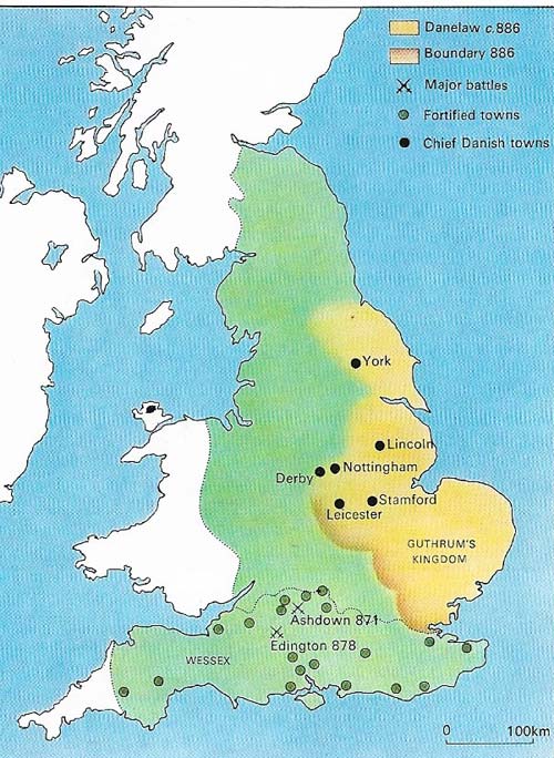 The Danelaw was recognized by King Alfred in the treaty of 886.