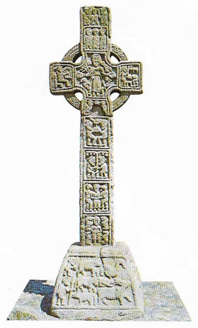 High crosses were free-standing monuments decorated with Christian or pagan symbols. One of the finest is the ninth-century South Cross at Castledermot, Co Kildare.