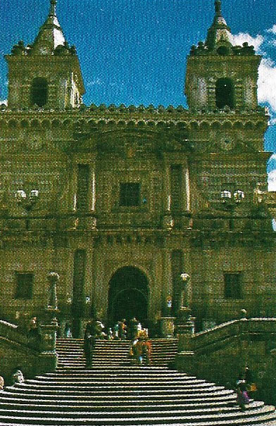 A church in Quito, capital of Ecuador, with an ornate and richly sculptured structure reflects the power and wealth of the Church in Latin America.