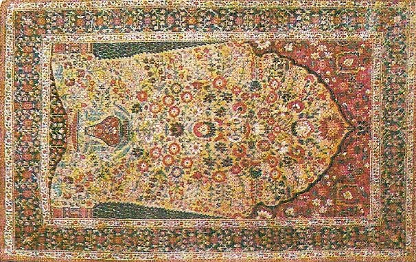 Prayer rugs, such as this 18th-century Persian rug, are famous products of Muslim craftsmen. Large ones cover the floors of mosques.